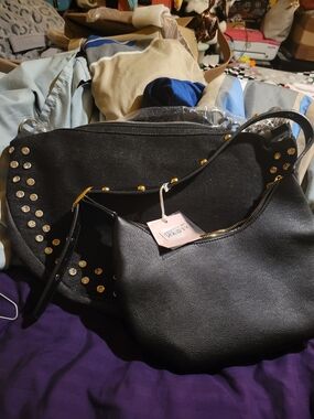 Black Studded Shoulder Bag And Black Jean Bag